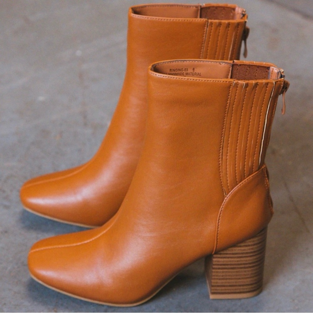 Bamboo High Heel Bootie Back Zipper Chestnut Size 7